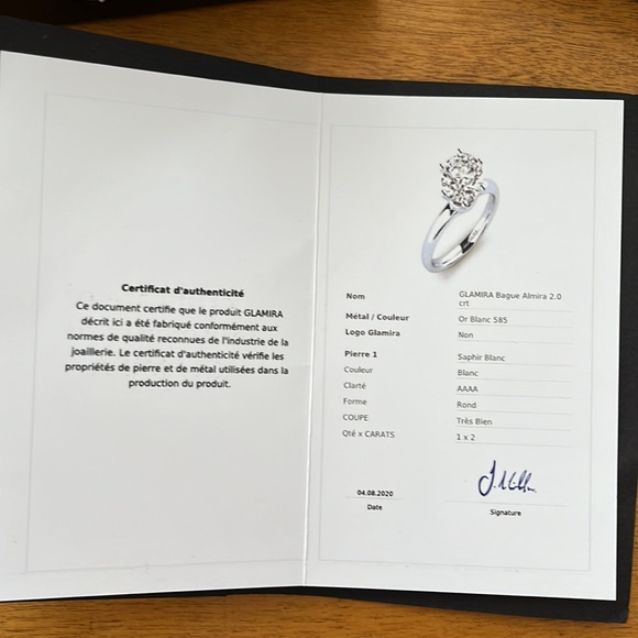 Bague, saphir blanc 2 Crt AAAA, anneau or blanc, taille 7. Jamais porté. - Picture 3 of 4